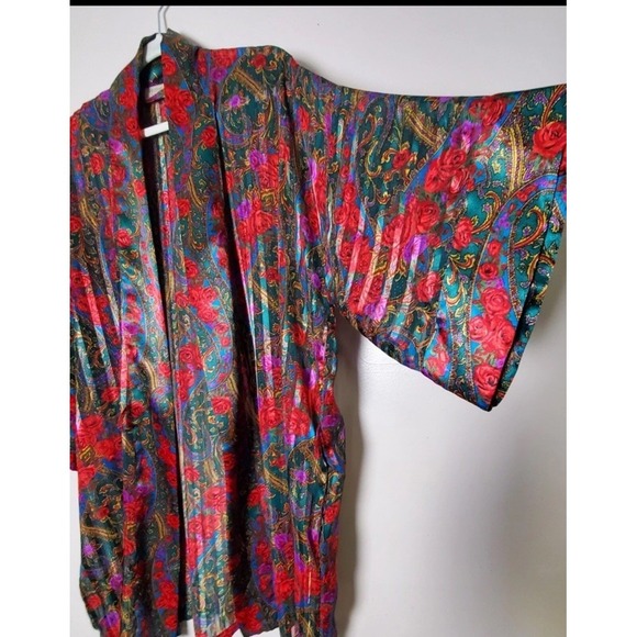 Vintage Gold Label Victoria's Secret Short Robe Large Rose Floral Paisley Jewel - Picture 4 of 7